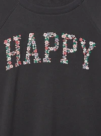 Happy Cozy Fleece Embroidered Sweatshirt