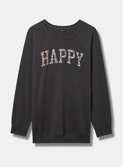 Happy Cozy Fleece Embroidered Sweatshirt