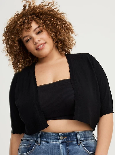 Pointelle Shrug Crop Sweater