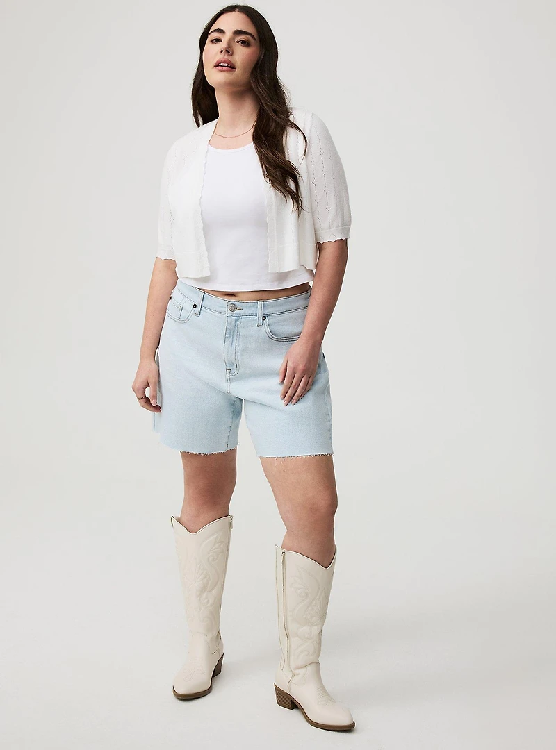 Pointelle Shrug Crop Sweater