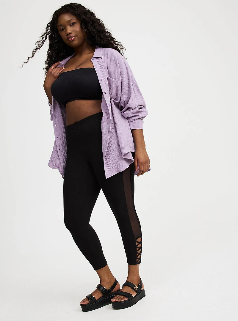 Crop Mesh Lace-Up Legging