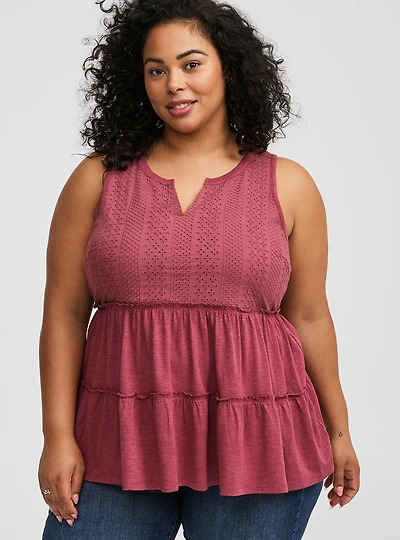 Vintage Slub Notch Neck Lace Babydoll