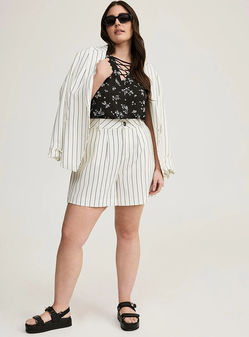 Georgette Lattice V-Neck Flutter Sleeve Blouse