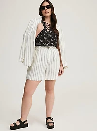 Georgette Lattice V-Neck Flutter Sleeve Blouse