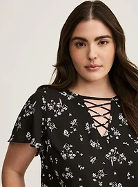 Georgette Lattice V-Neck Flutter Sleeve Blouse