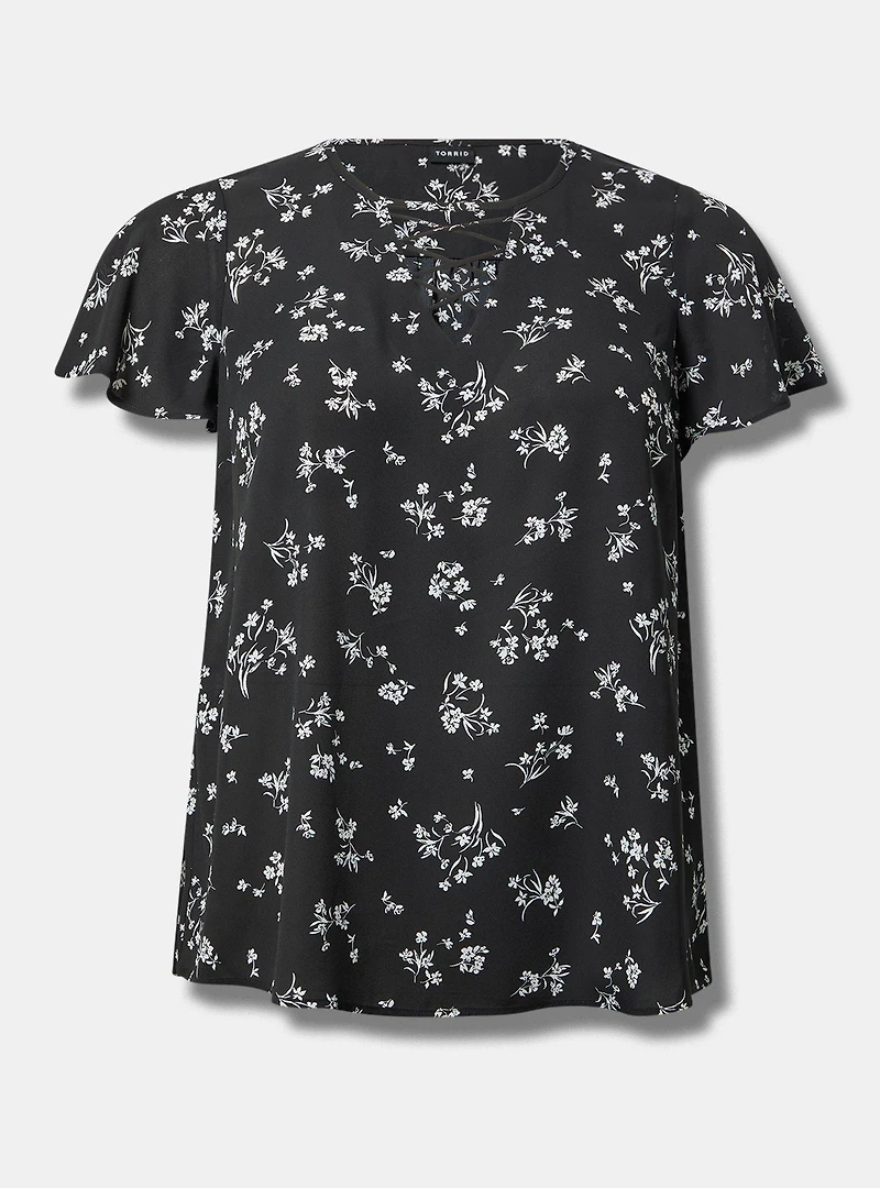 Georgette Lattice V-Neck Flutter Sleeve Blouse