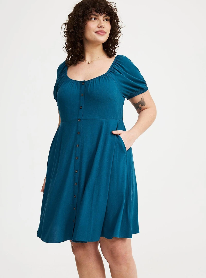 Button Front Skater Mini Dress