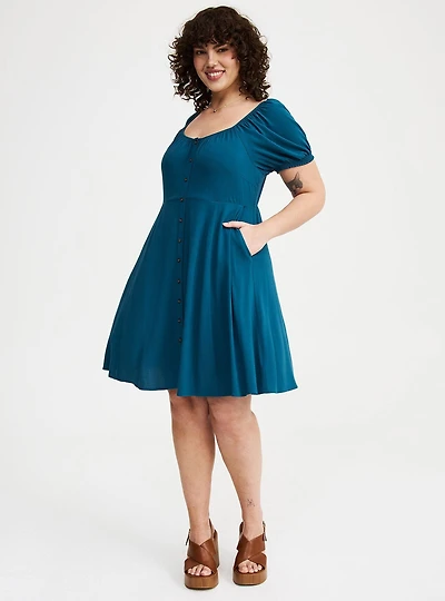 Button Front Skater Mini Dress