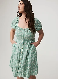 Button Front Skater Mini Dress