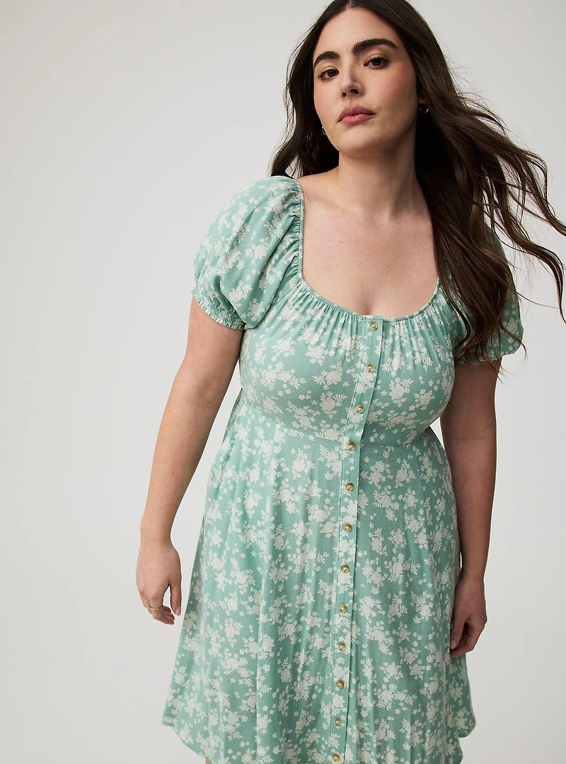 Button Front Skater Mini Dress