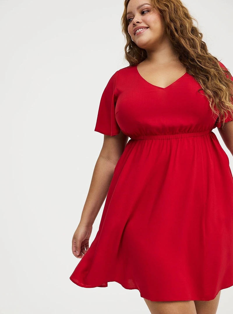 V-Neck Elastic Waist Mini Dress