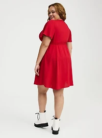 V-Neck Elastic Waist Mini Dress