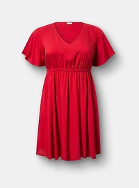 V-Neck Elastic Waist Mini Dress