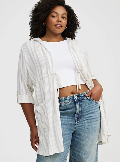 Washable Gauze Hooded Kimono