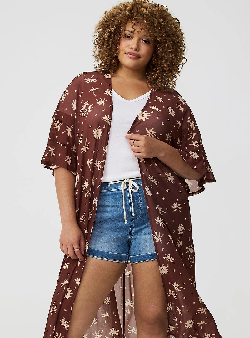 Mesh Ruffle Sleeve Kimono