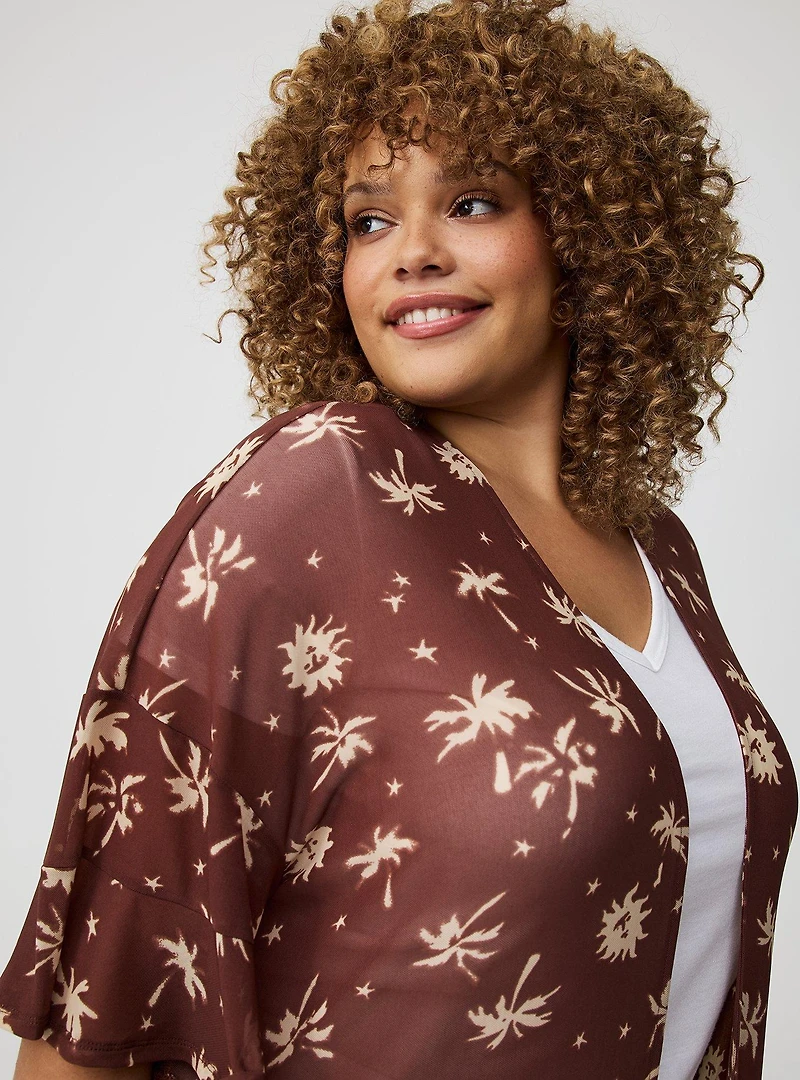 Mesh Ruffle Sleeve Kimono