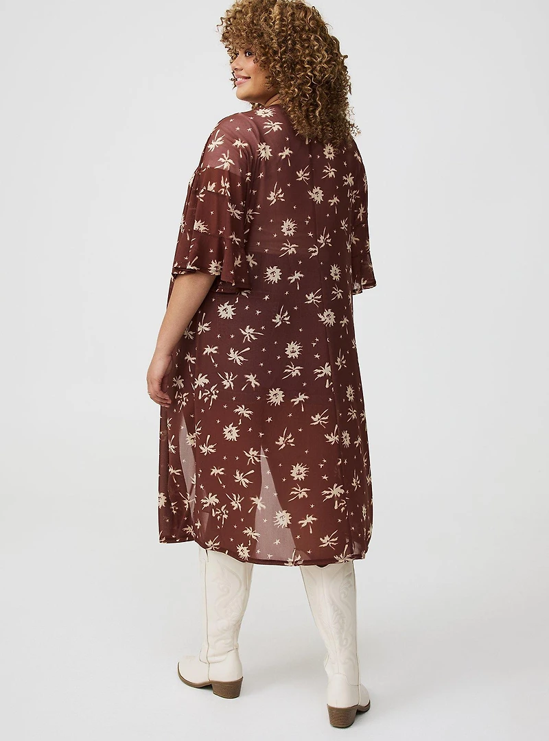 Mesh Ruffle Sleeve Kimono