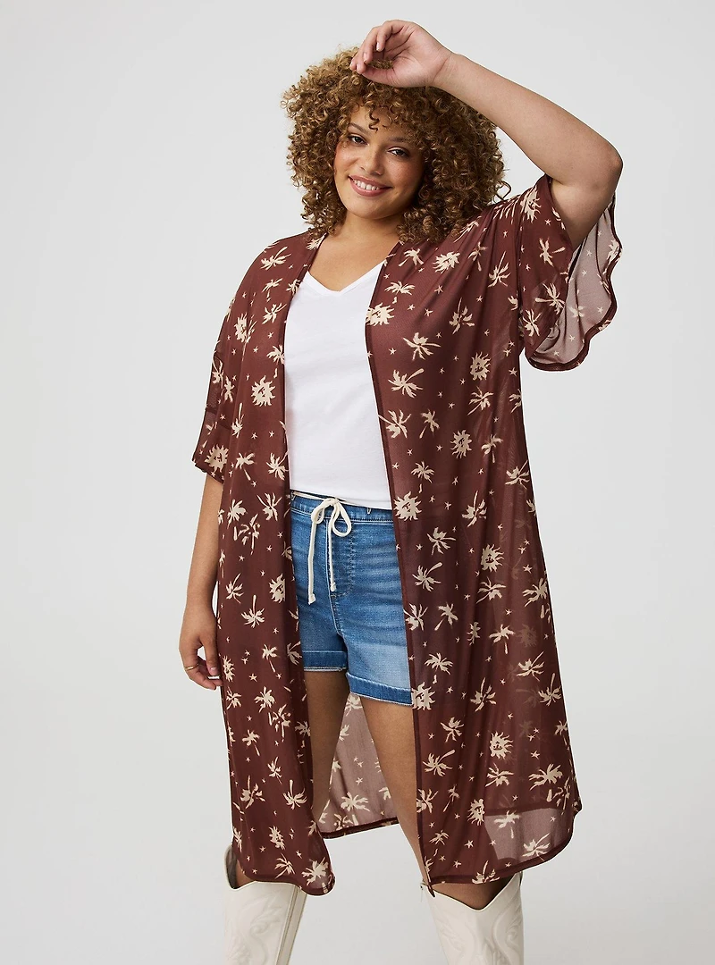 Mesh Ruffle Sleeve Kimono