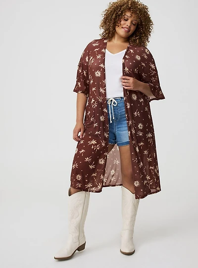 Mesh Ruffle Sleeve Kimono