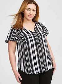 Harper Georgette Pullover Flutter Sleeve Blouse