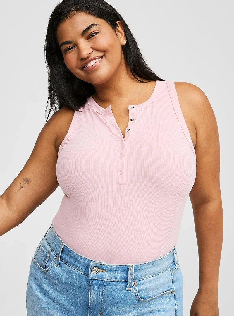 Super Soft Rib Snap Front High Neck Tank