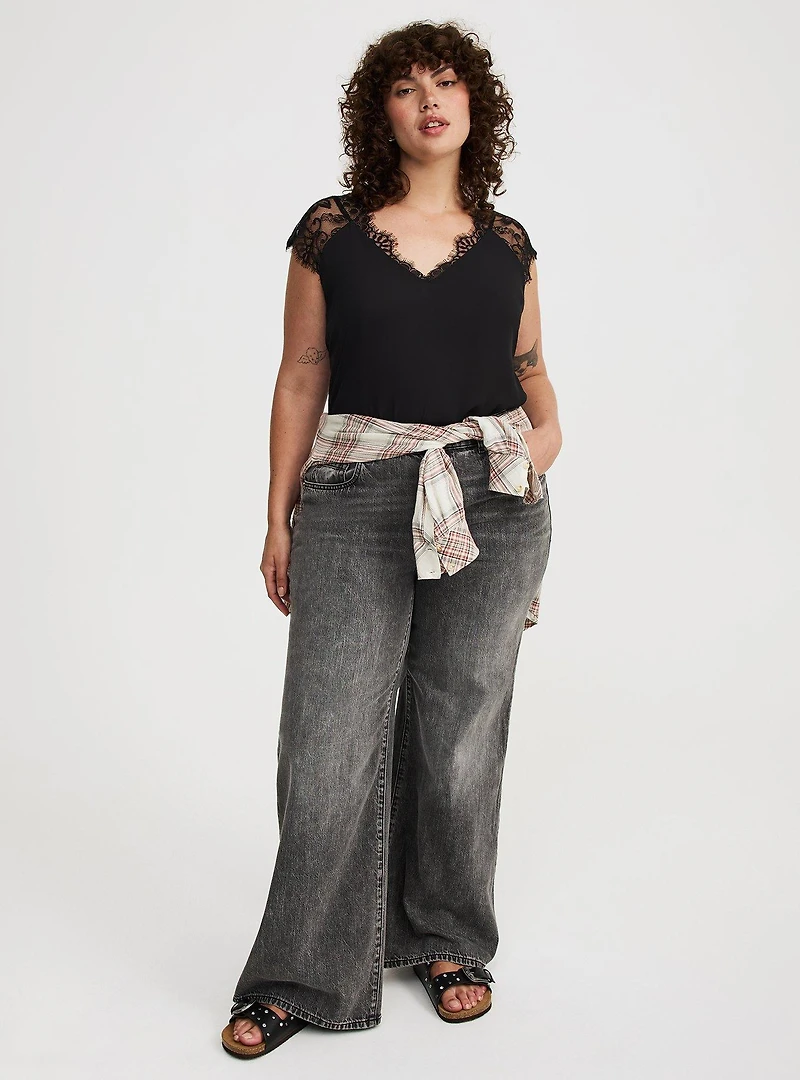Georgette Lace Trim Short Sleeve Blouse