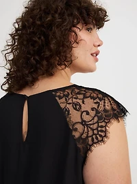 Georgette Lace Trim Short Sleeve Blouse