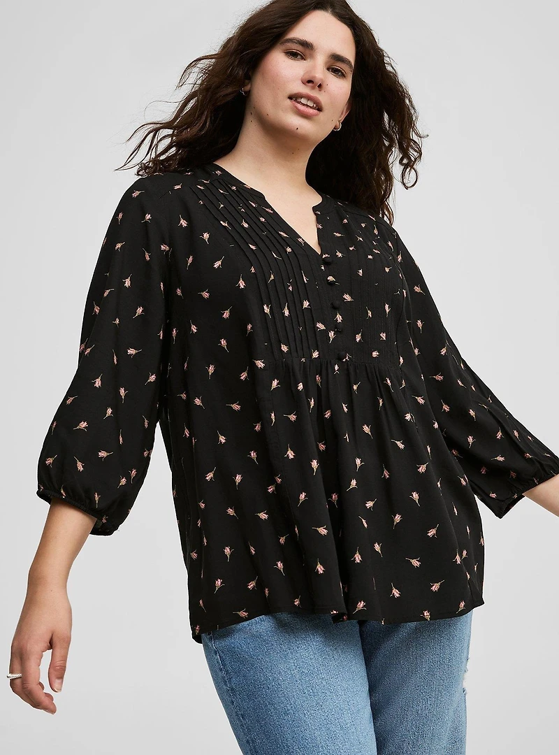 Long Sleeve Pleated Blouse