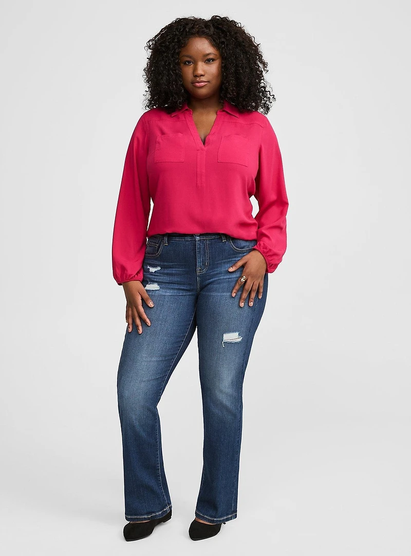 Harper Challis Collared Long Sleeve Blouse