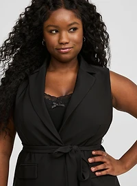 Studio Refined Crepe Longline Belted Blazer Vest