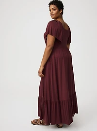 Maxi Flutter-Sleeve Tiered Dress