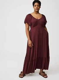 Maxi Flutter-Sleeve Tiered Dress