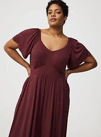 Maxi Flutter-Sleeve Tiered Dress