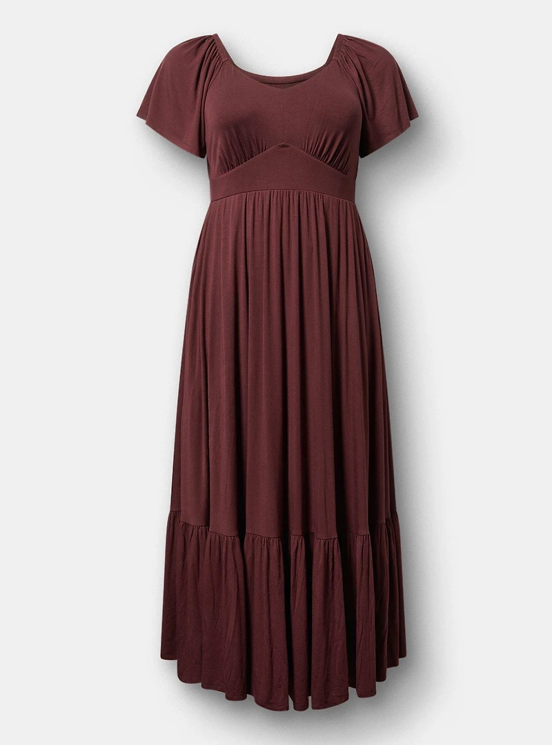 Maxi Flutter-Sleeve Tiered Dress