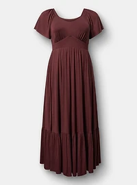 Maxi Flutter-Sleeve Tiered Dress