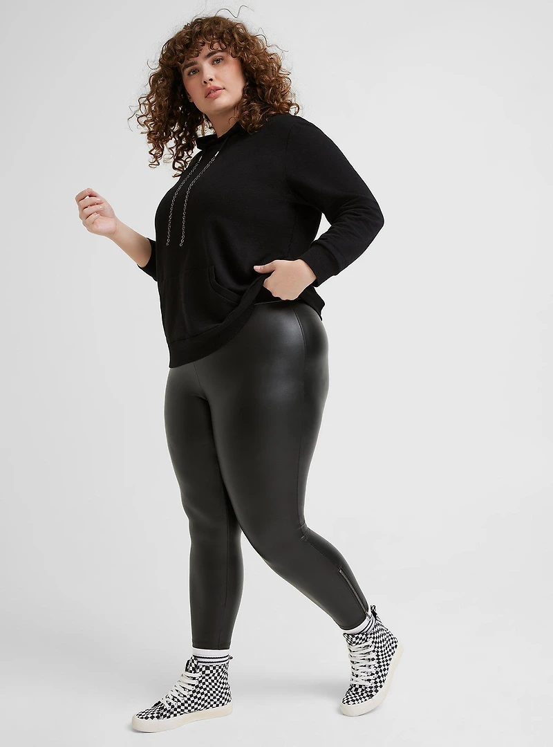 Crop Signature Waist Faux Leather Ankle Zip Legging