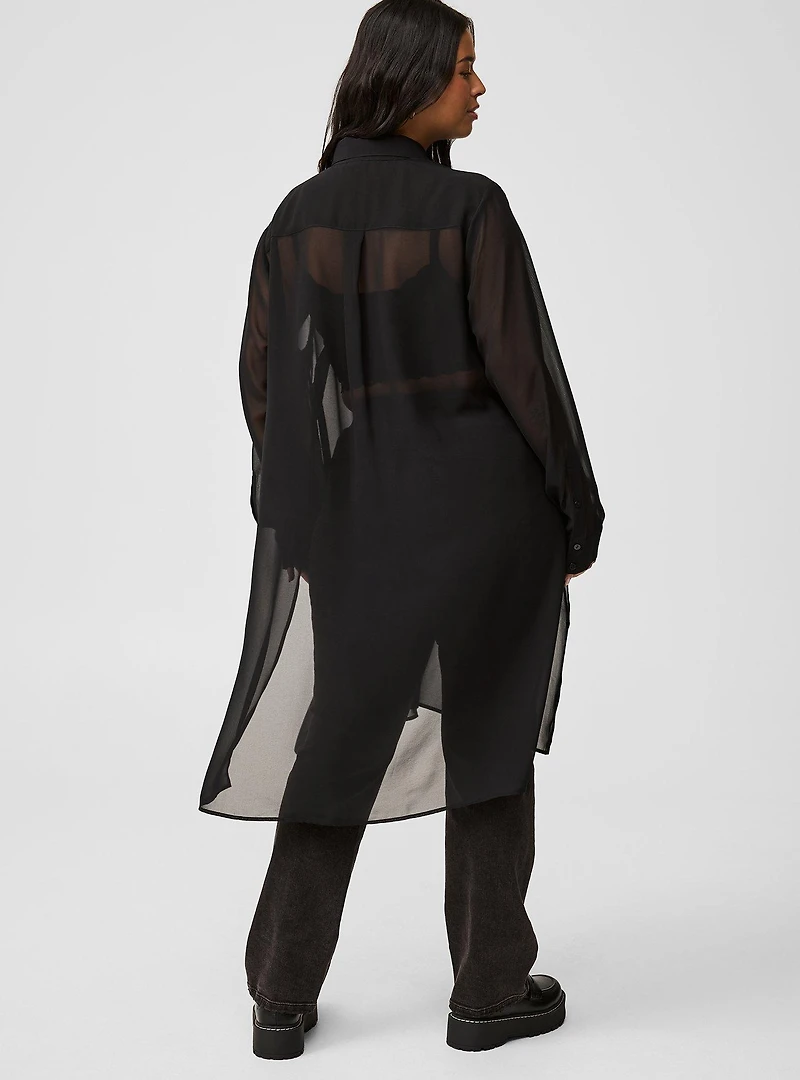 Sheer Long Sleeve Tunic Shirt