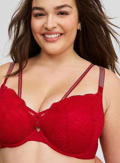 XO Plunge Push Up Diamante Straight Back Bra