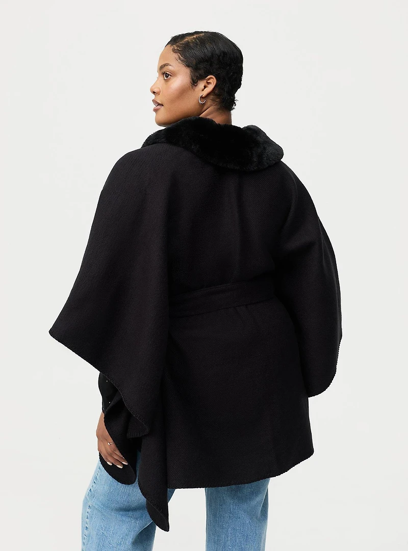 Fur Trim Belted Ruana