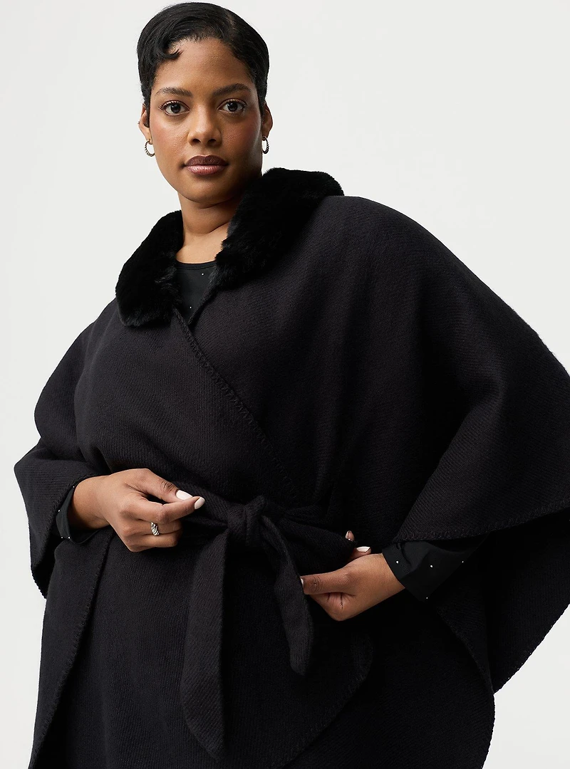 Fur Trim Belted Ruana