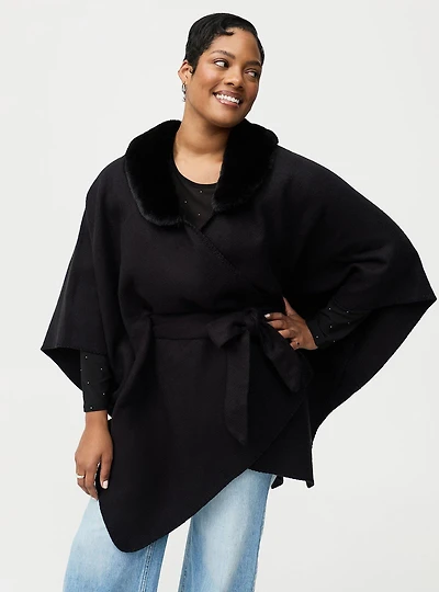 Fur Trim Belted Ruana