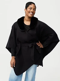Fur Trim Belted Ruana