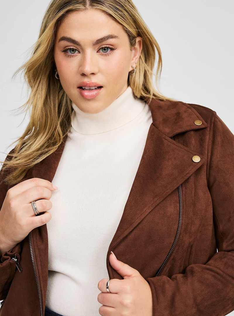 Faux Suede Essential Moto Jacket