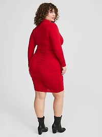 Mini Jersey Long Sleeve Collar Surplice Dress
