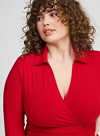 Mini Jersey Long Sleeve Collar Surplice Dress