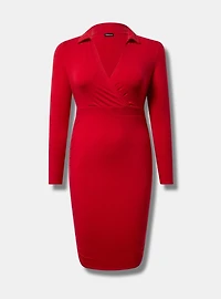 Mini Jersey Long Sleeve Collar Surplice Dress