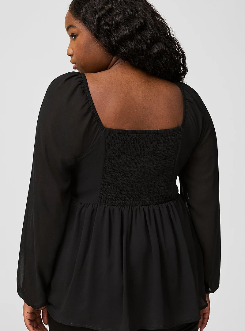 Peplum Chiffon Long Sleeve Top