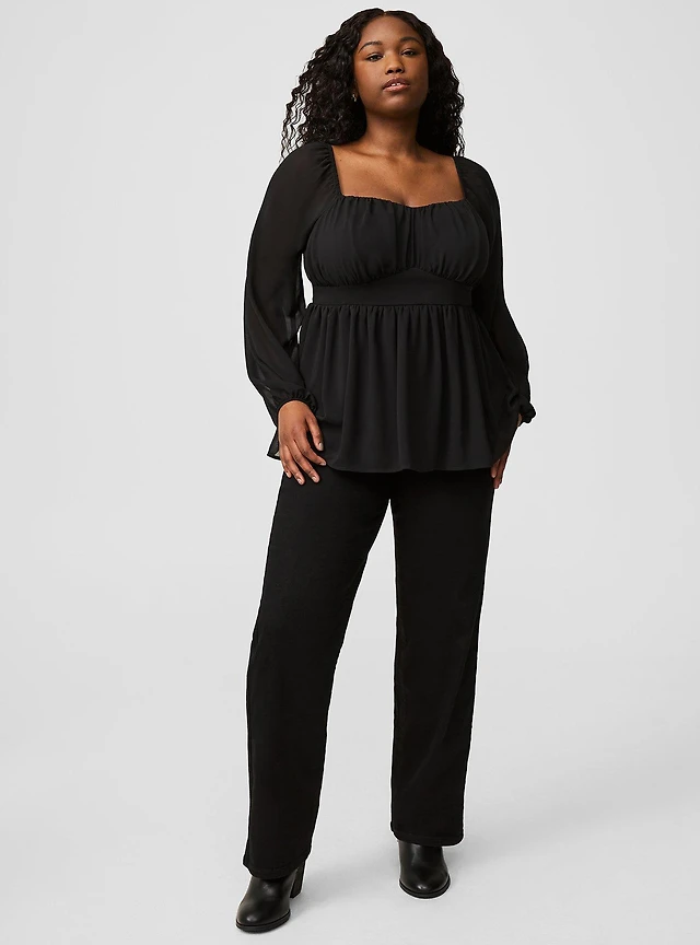 Plus Size - Peplum Chiffon Long Sleeve Top - Torrid