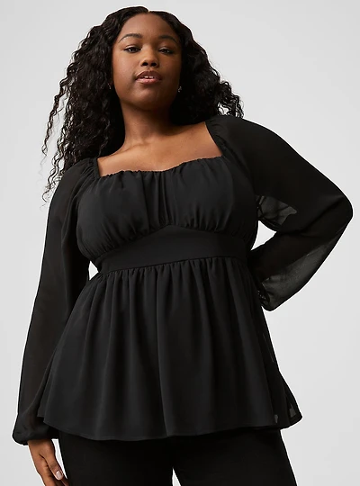 Peplum Chiffon Long Sleeve Top
