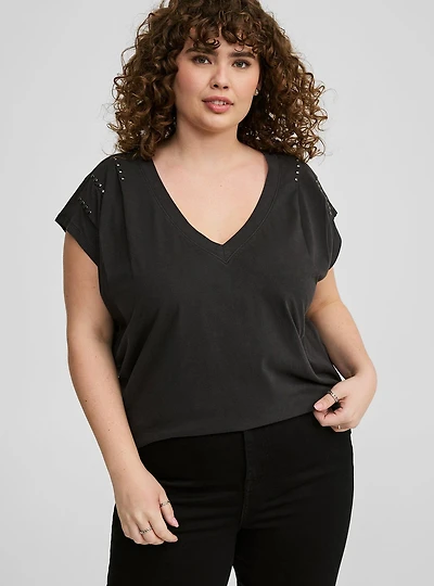Heritage Cotton V-Neck Grommet Dolman Tee